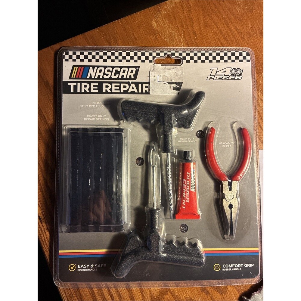 NASCAR 14-Piece Tire Repair Kit With Rubber Cement & Pliers  New Sealed